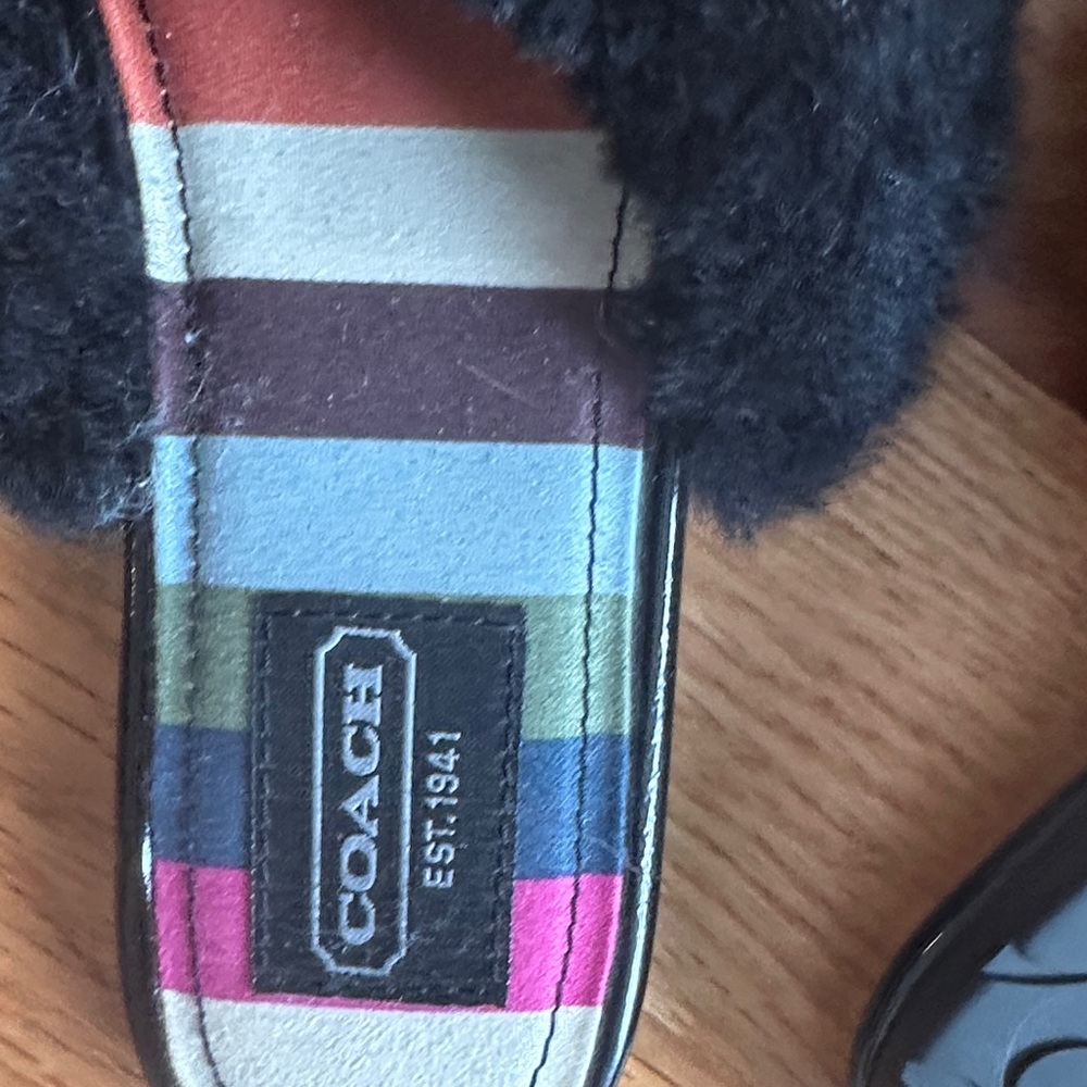 Coach Women's Black and Multicolor Fur Slippers - Picture 4 of 4